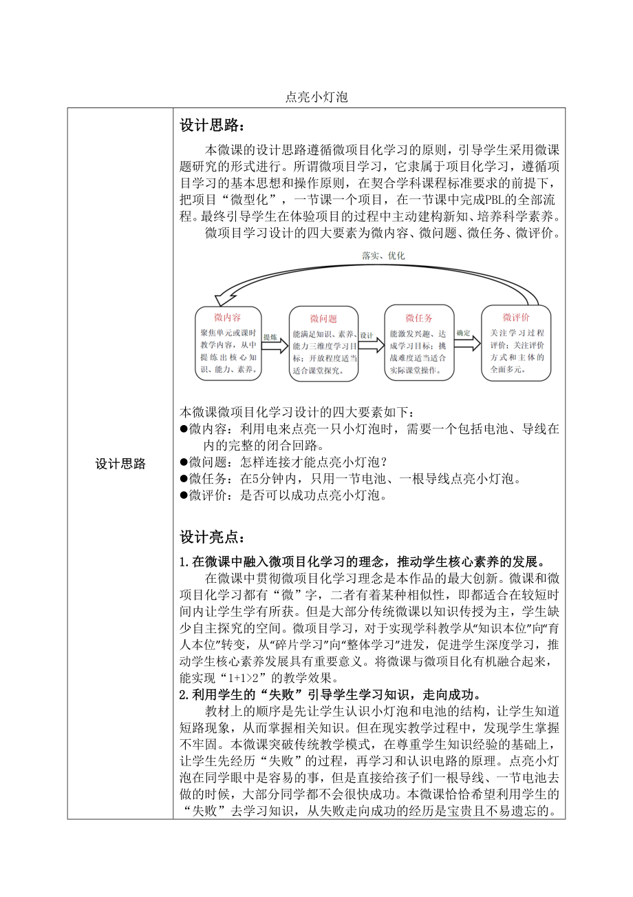 2024新教科版四年级下册《科学》2.点亮小灯泡 教学设计（表格式）.doc_第1页