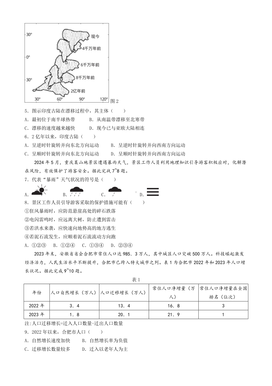 [真题]2024年安徽省中考地理真题（含答案）.docx_第2页