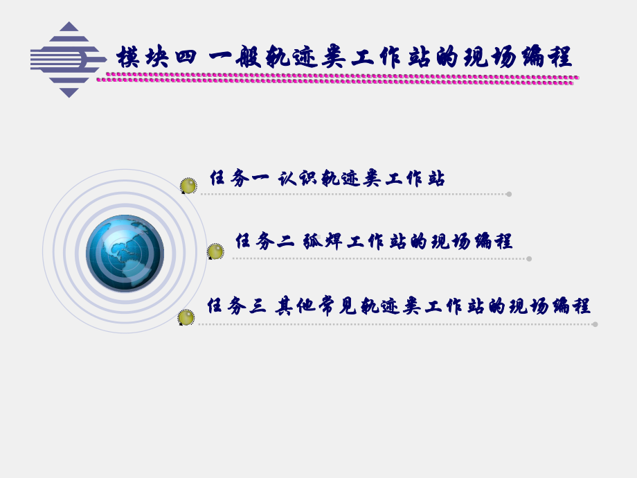 《工业机器人现场编程与调试一体化》课件模块四 一般轨迹类工作站的现场编程.pptx_第1页