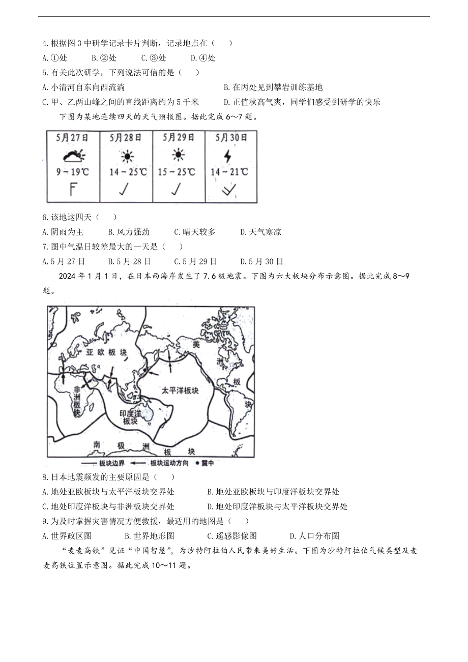 [真题]2024年山东省临沂市中考地理试题(无答案).docx_第2页