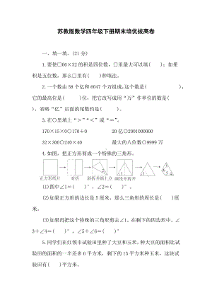 苏教版数学四年级下册期末培优拔高卷（含答案）.doc