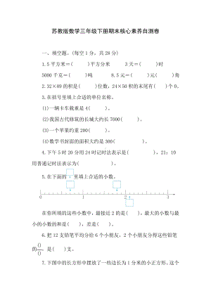 苏教版数学三年级下册期末核心素养自测卷.doc