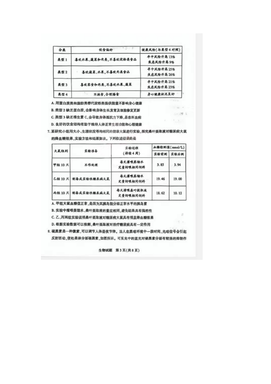 [真题]2024年山东省泰安市中考生物真题（图片版无答案）.docx- 免费_第3页