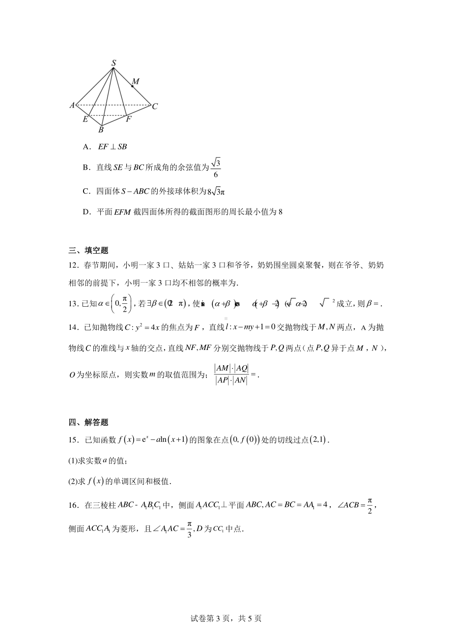 2025届甘肃省张掖市某校高三下学期6月模拟考试数学试题.pdf_第3页