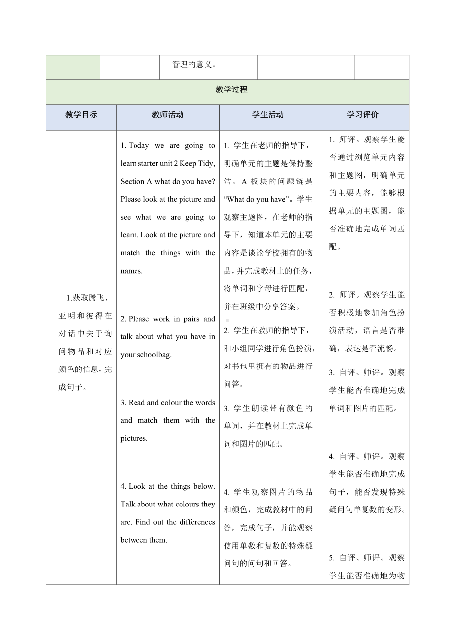 Starter Unit 2 Keep Tidy Section A What do you have 1a-2e教学设计（表格式）-2024新人教版七年级上册《英语》.docx_第3页