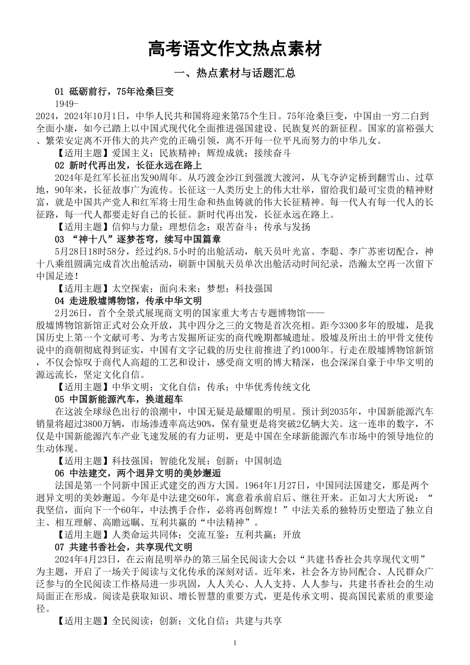 高中语文2024届高考作文热点素材（共四大类）.doc_第1页