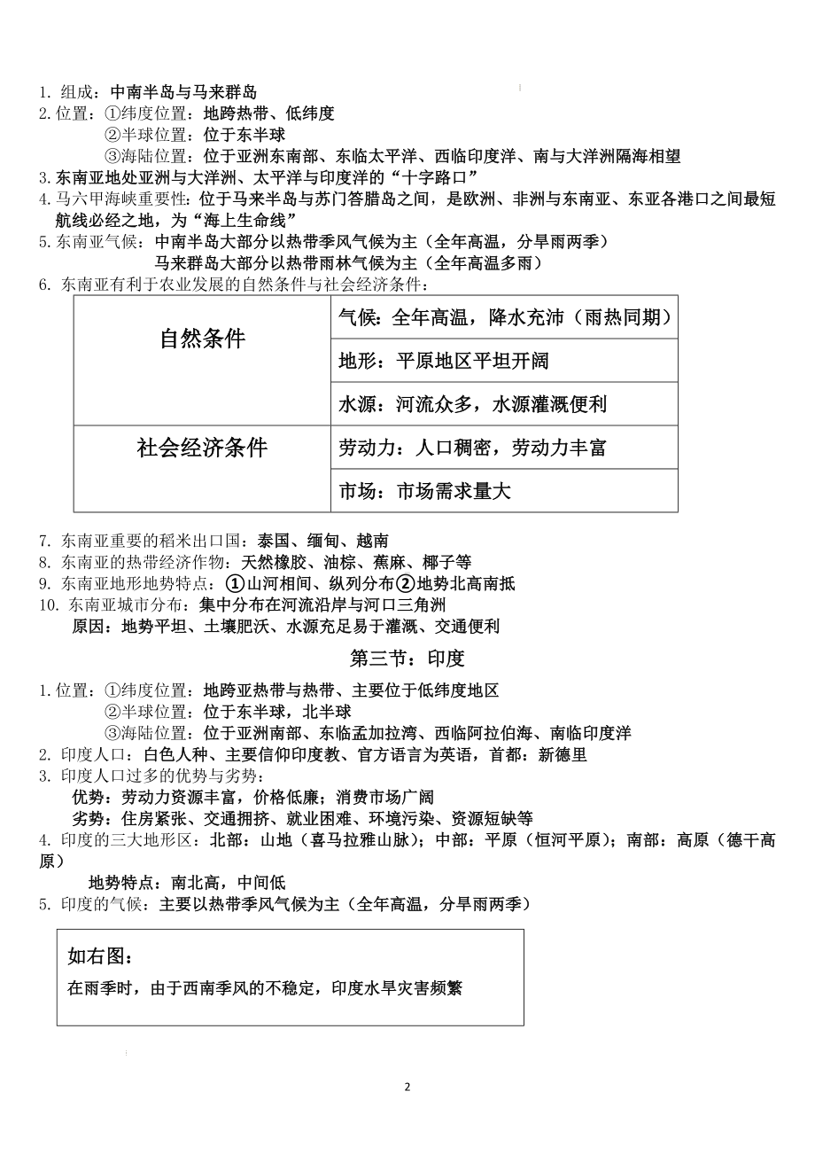 人教版七年级下册地理期末复习全册知识点总结（实用！）.docx_第2页