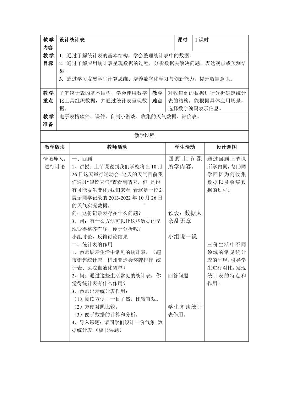 第11课《设计统计表》教案（表格式）-2024新浙教版四年级下册《信息科技》.docx_第1页