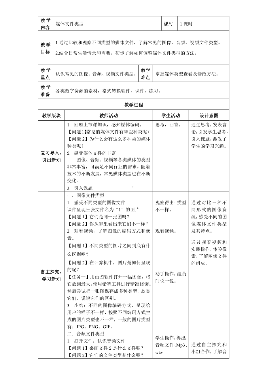 第3课 《媒体文件类型》 教案（表格式）-2024新浙教版三年级下册《信息科技》.docx_第1页