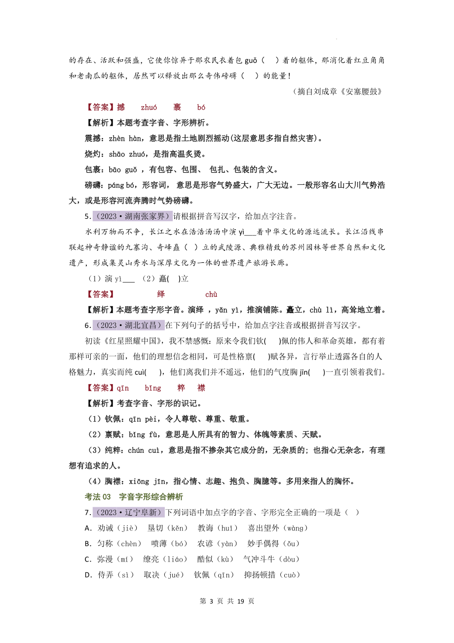 2024年中考考前复习：字音辨析 考点总结（含练习题及答案）.docx_第3页