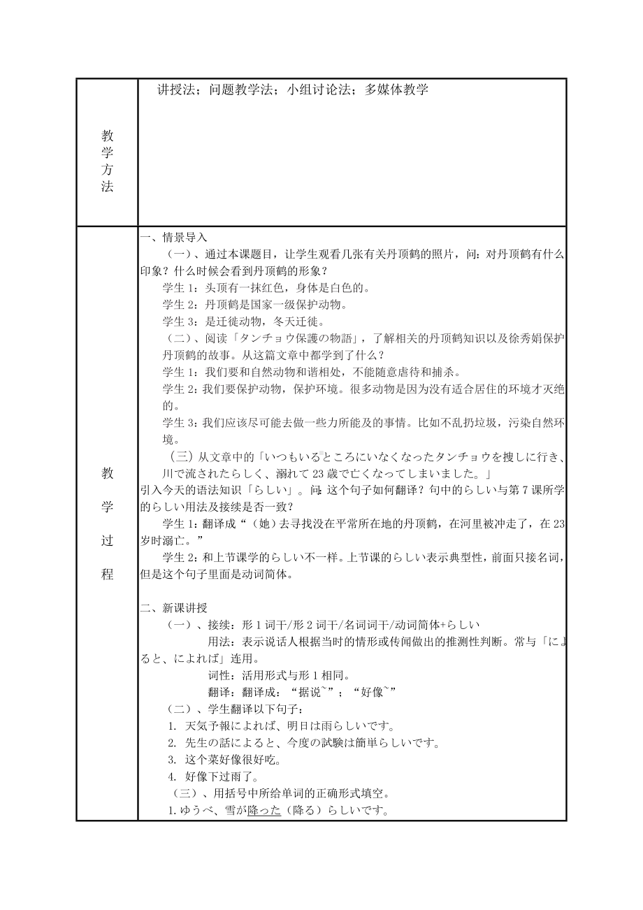 第8課 タンチョウの保護 助动词らしい 教学设计-2024新人教版《高中日语》选择性必修第一册.docx_第2页