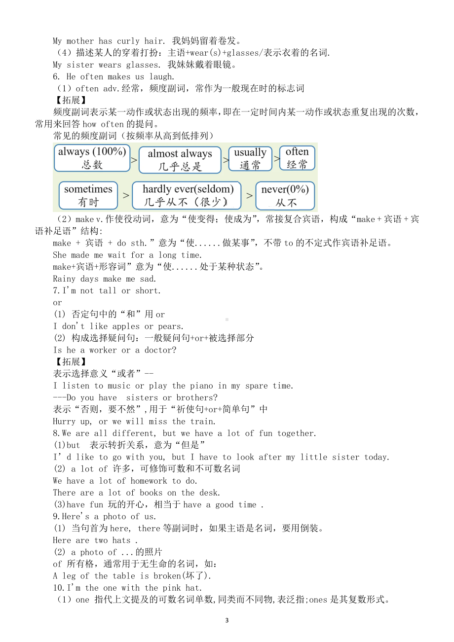 初中英语新人教版七年级上册Unit 2 We're family知识点讲解（2024秋）.doc_第3页