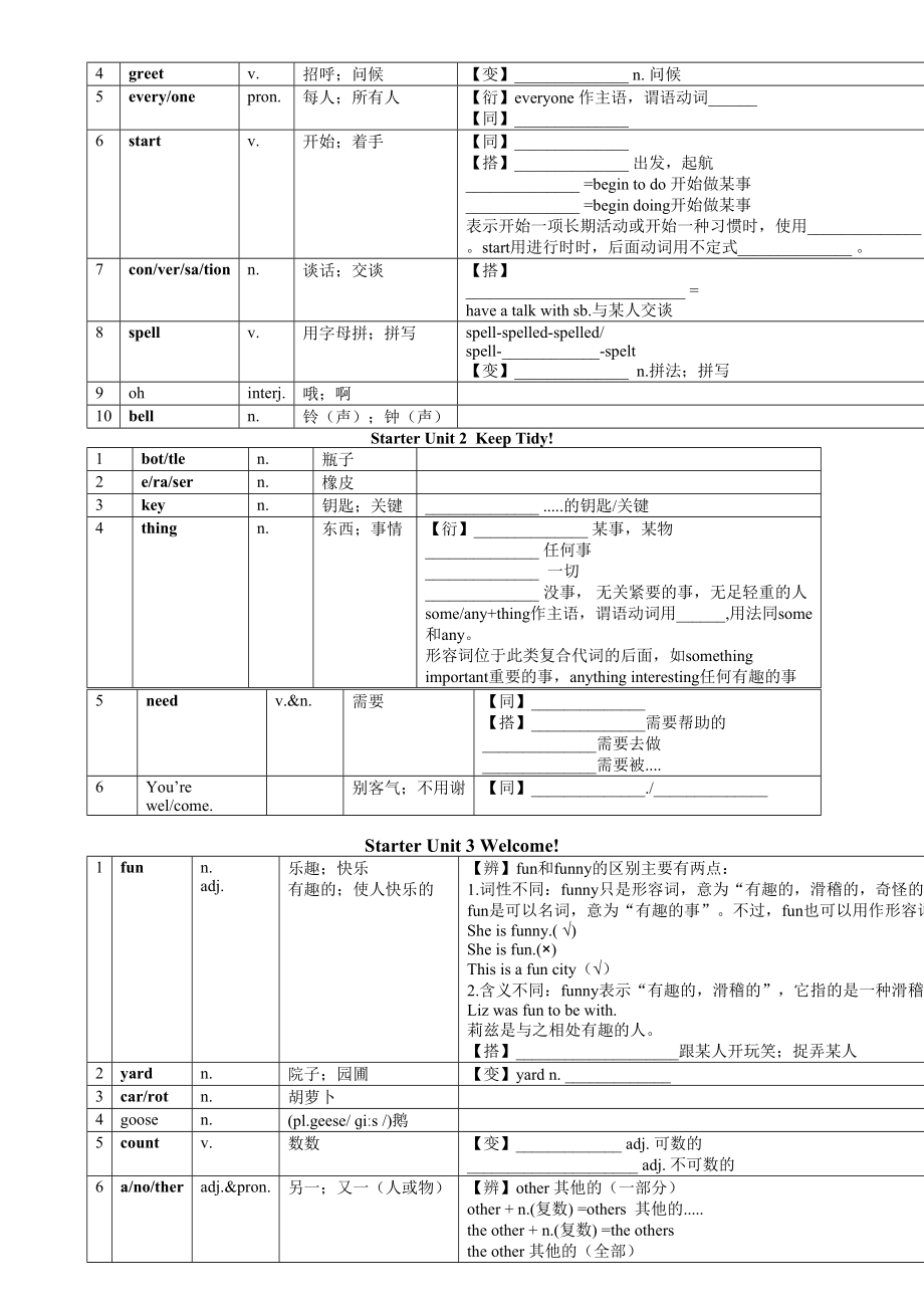 Starter Unit 1-3词汇预习讲义（含答案） -2024新人教版七年级上册《英语》.docx_第2页