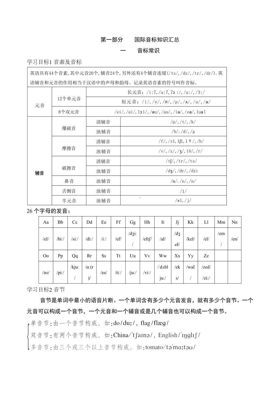 小初衔接 国际音标知识汇总含练习（含答案）--2024新人教版七年级上册《英语》.doc_第1页