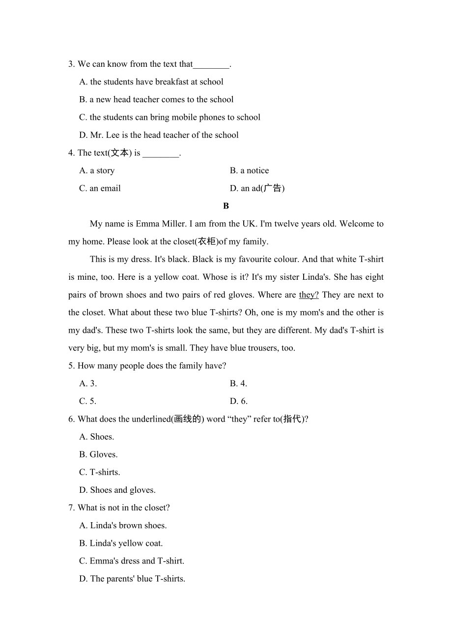 Starter Units 1-3 学情评估（含答案）-2024新人教版七年级上册《英语》.doc_第2页