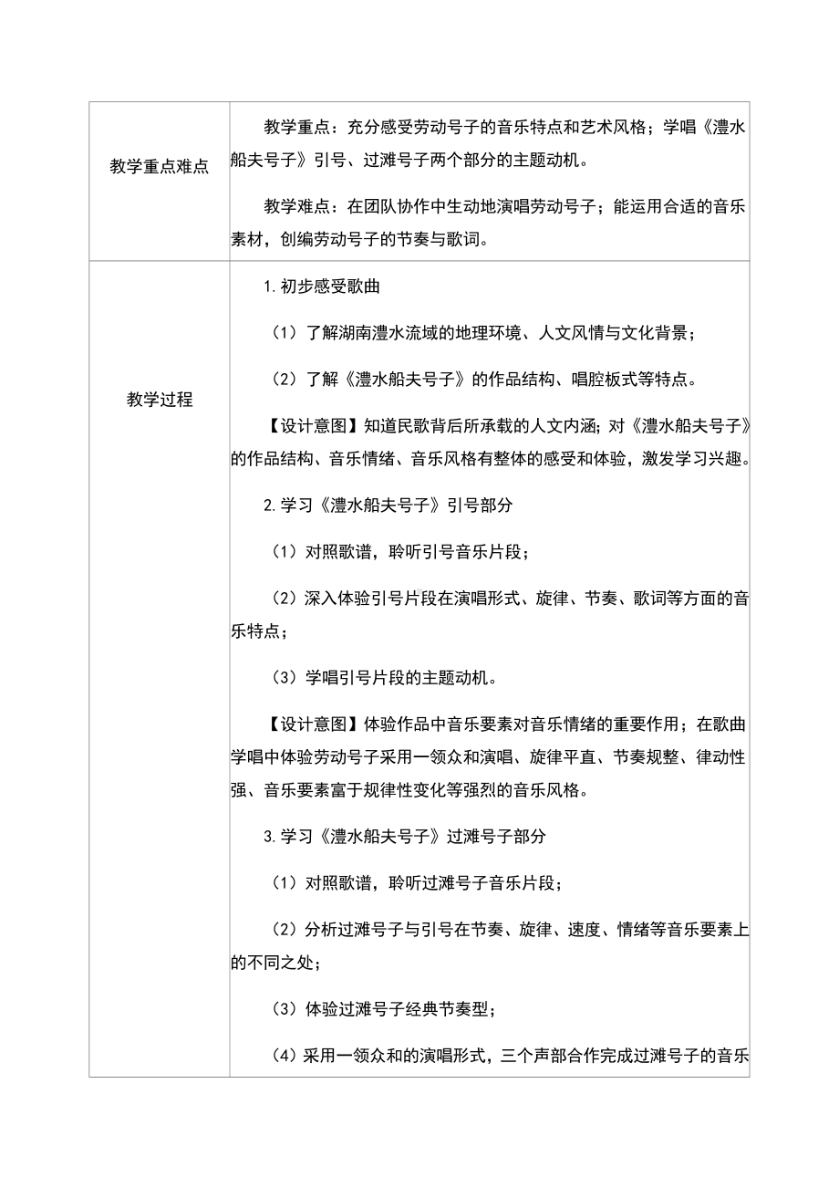 2.3 汉族民歌 澧水船夫号子 教学设计-2024新人音版（2019）《高中音乐》必修音乐鉴赏.docx_第2页