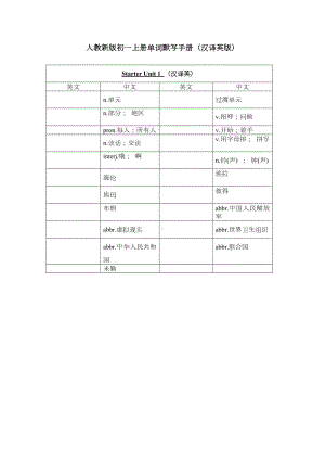 2024新人教版七年级上册《英语》Starter Unit 1 单词默写手册 (汉译英版).docx