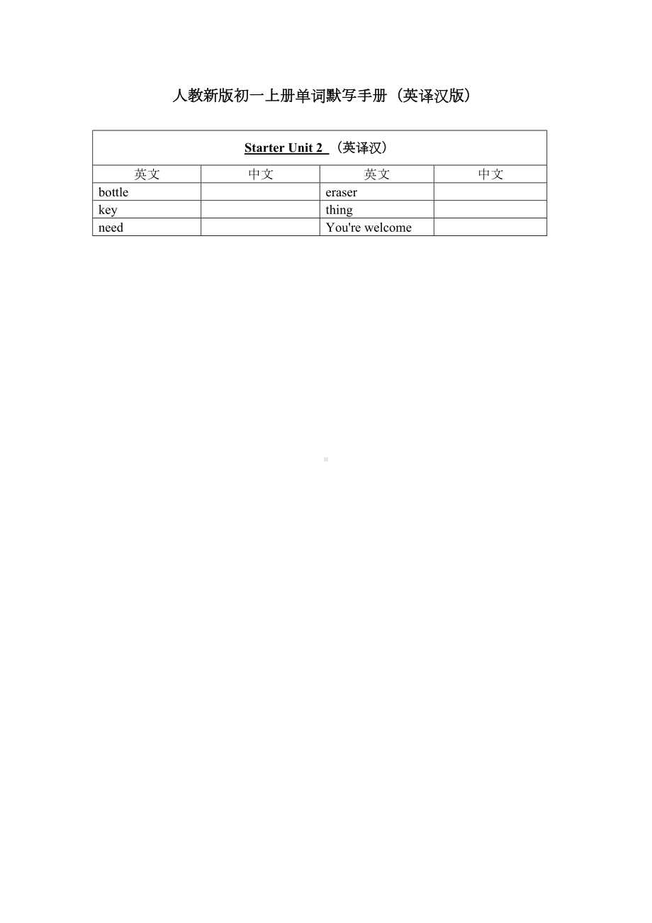 2024新人教版七年级上册《英语》Starter Unit 2 单词默写手册 (英译汉版).docx_第1页