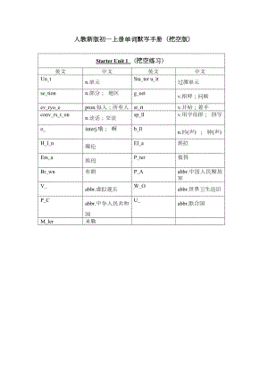 2024新人教版七年级上册《英语》Starter Unit 1 单词默写手册 (挖空版).docx