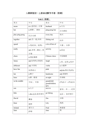 2024新人教版七年级上册《英语》Unit 2单词默写手册 (答案).docx