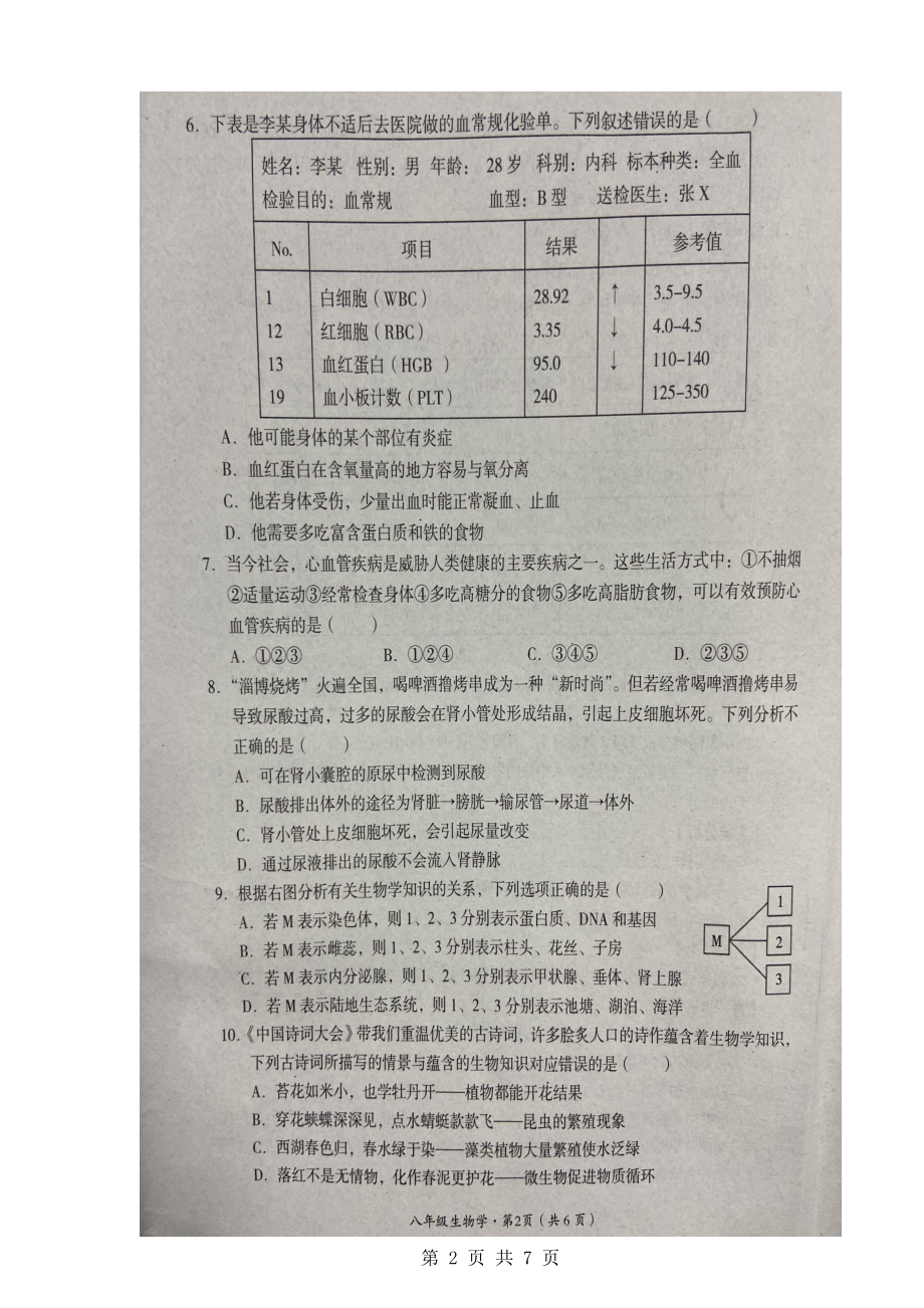 [真题]2024年四川省巴中市八年级结业考试生物真题（PDF版含答案）.pdf_第2页