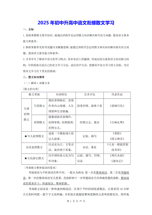 2025年初中升高中语文衔接散文学习（含练习题及答案）.docx