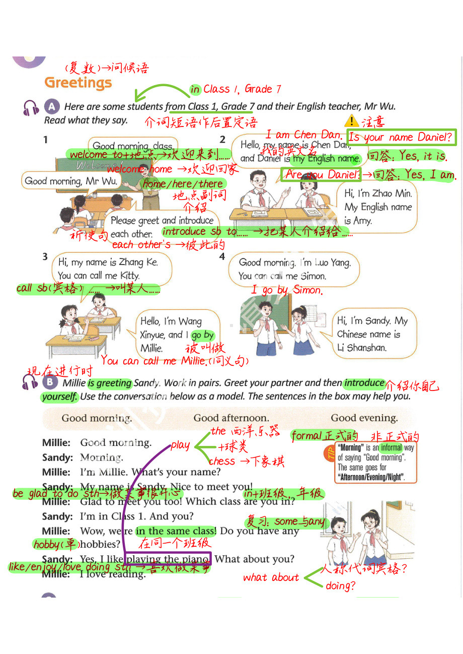 新译林版七年级英语上册第一单元课本笔记.pdf_第2页