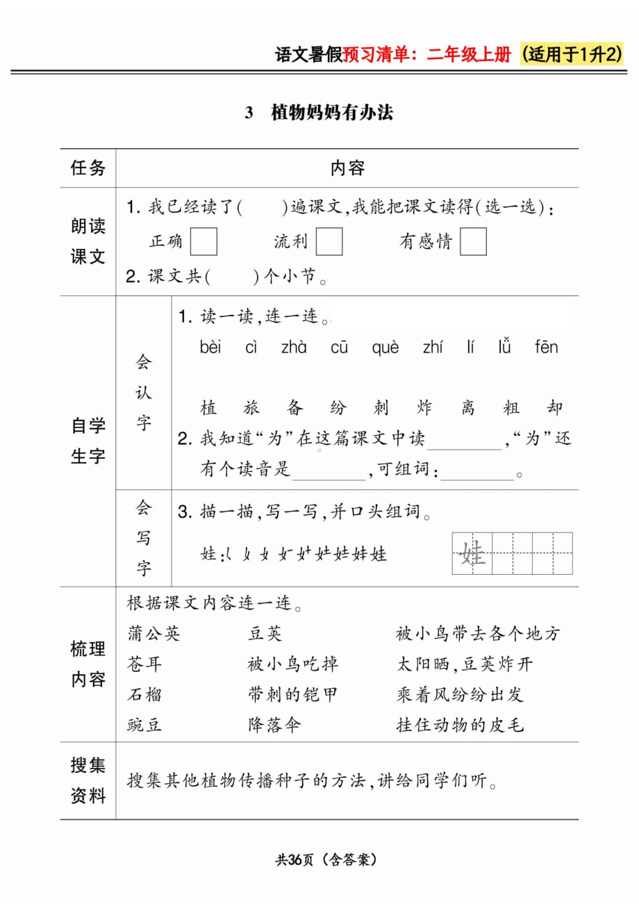 一升二小学语文《暑假预习清单》最新版.pdf_第3页