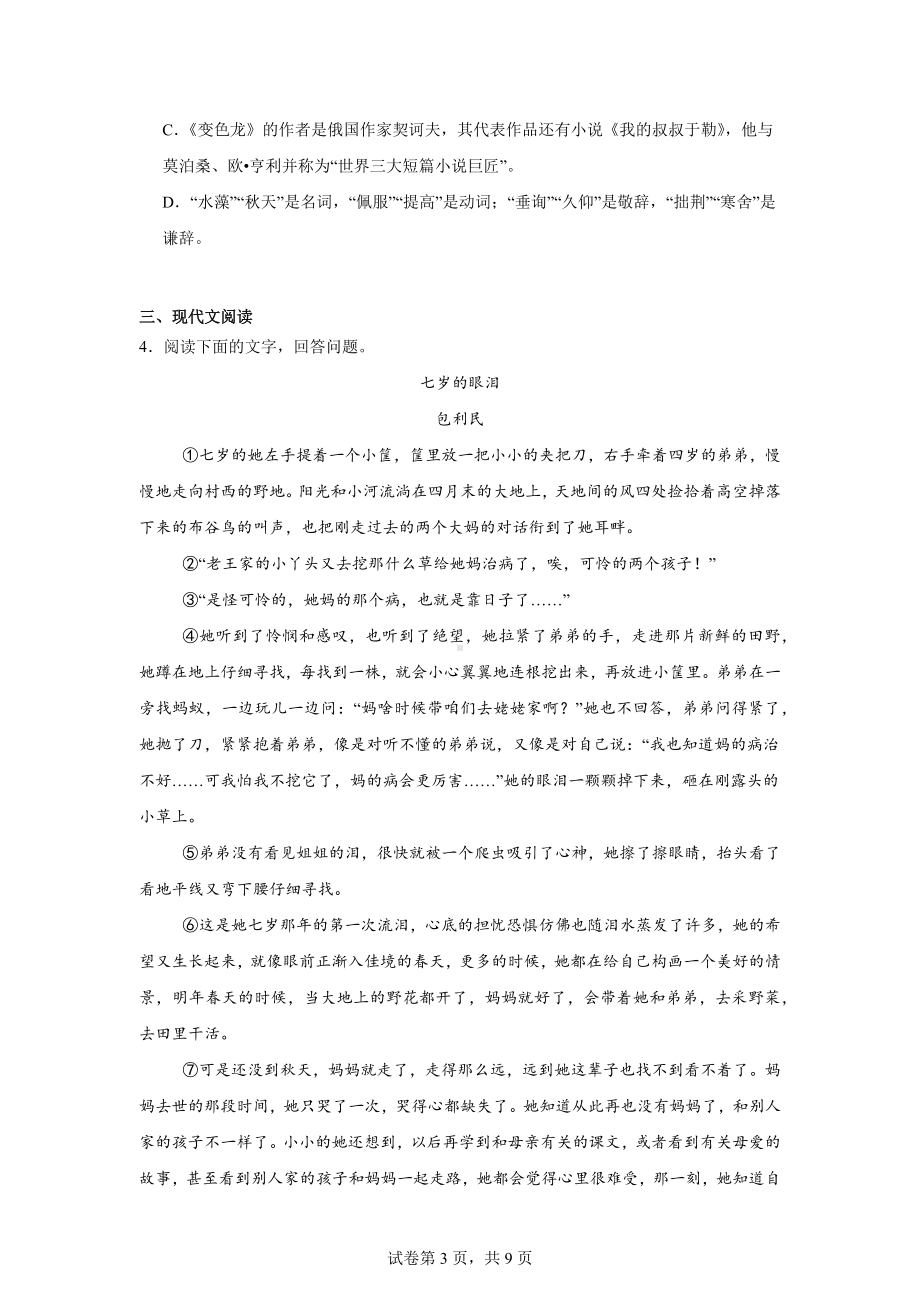 2024年安徽省合肥市巢湖市中考四模语文试题.docx_第3页