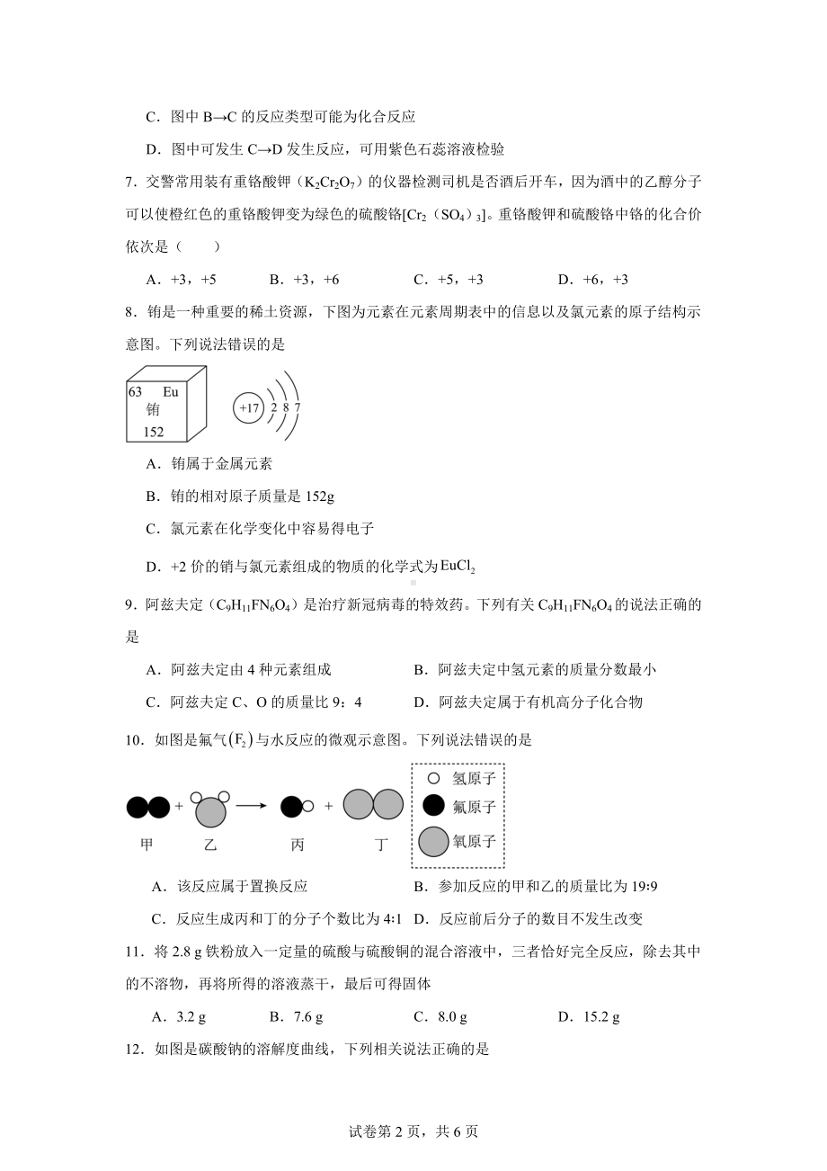 2024年河南省信阳市淮滨县三模化学试题.docx_第2页