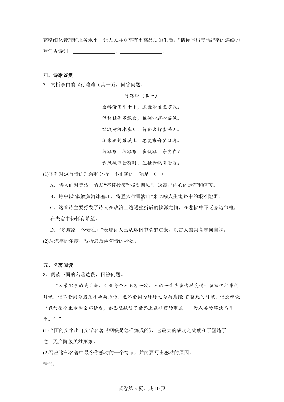 2024年黑龙江省绥化市中考三模语文试题.docx_第3页