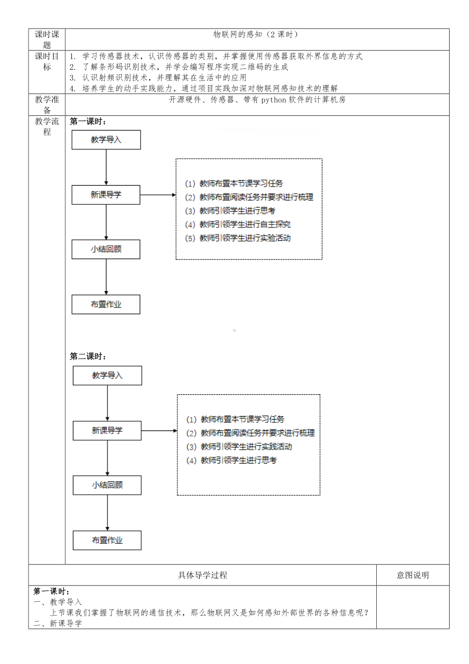 1.3 物联网的感知 教案（表格式） -2024新清华大学版八年级上册《信息技术》.docx_第1页