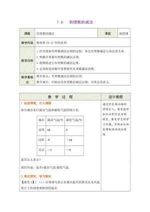 1.6 有理数的减法教学设计 （表格式）-2024新冀教版七年级上册《数学》.docx