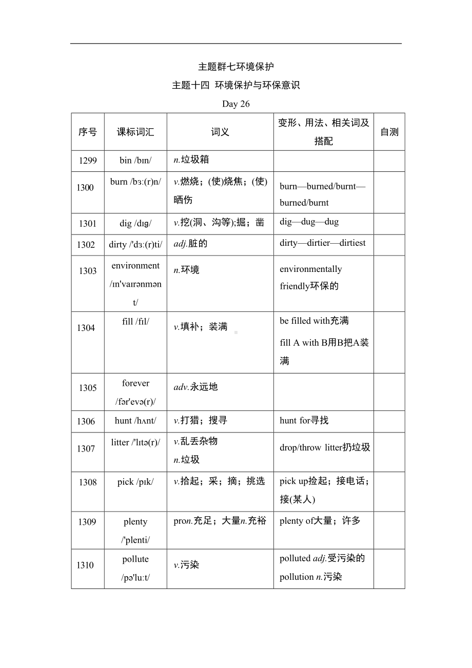 主题十四 环境保护与环保意识 外研版2024-2025学年辽宁省中考英语.doc_第1页