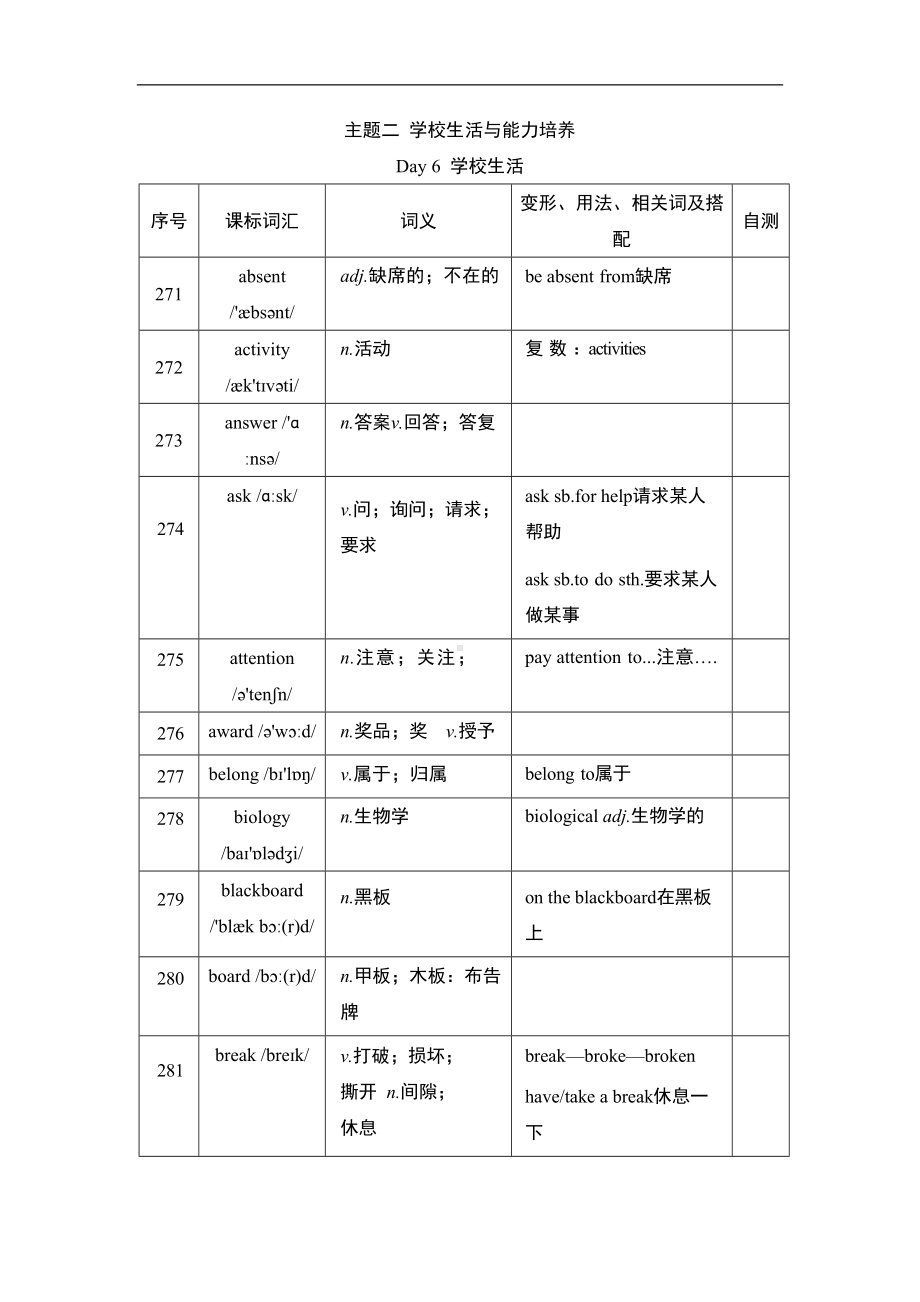 主题二 学校生活与能力培养 外研版2024-2025学年辽宁省中考英语.doc_第1页