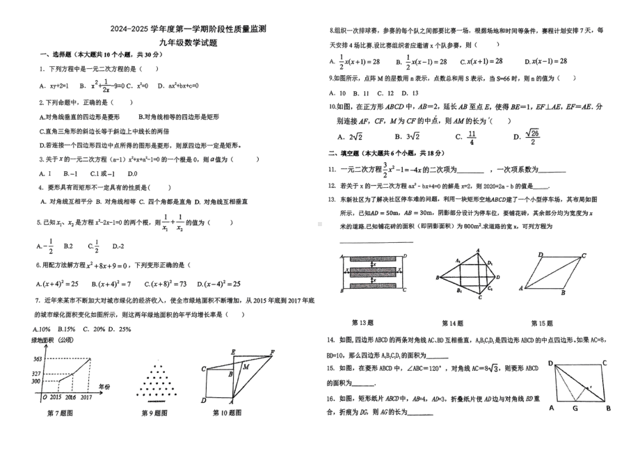 山东省青岛市崂山区育才学校　2024-2025学年 九年级上学期第一次月考数学试卷 - 副本.pdf_第1页