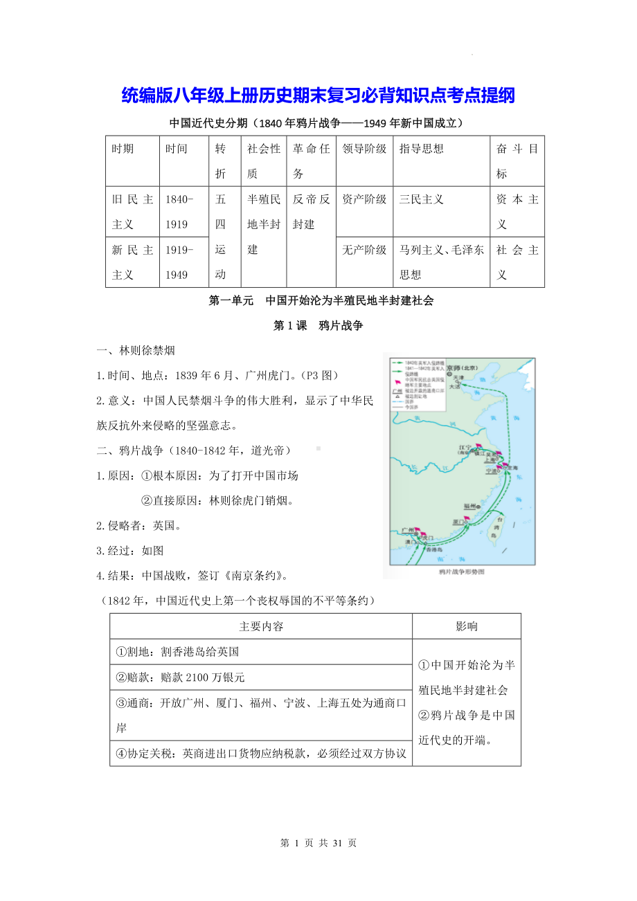 统编版八年级上册历史期末复习必背知识点考点提纲.docx_第1页