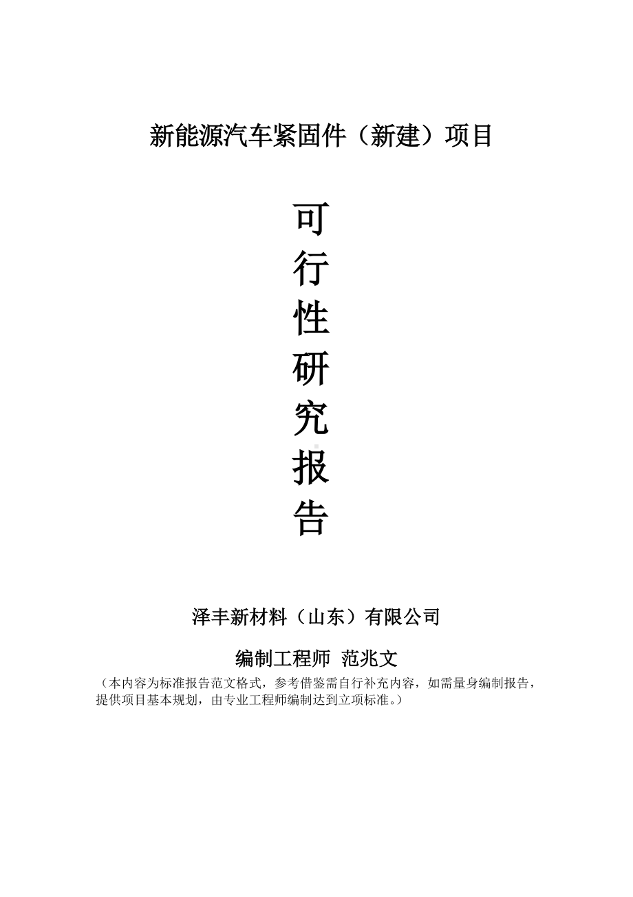 新能源汽车紧固件建议书可行性研究报告备案可修改案例模板.doc_第1页