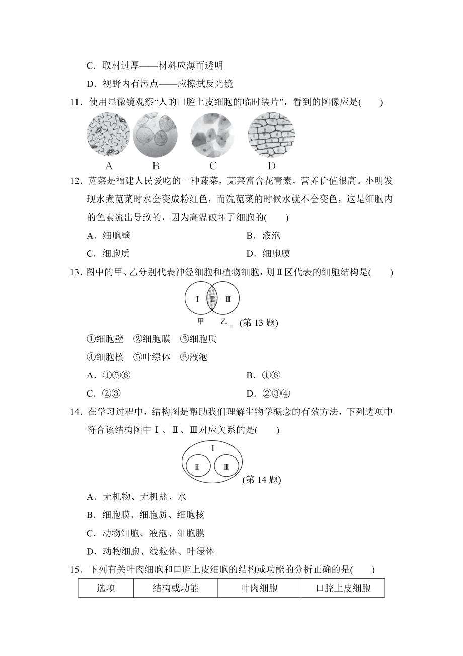 2024新人教版七年级上册《生物》第一单元 生物和细胞（第一、二章）达标测试卷.docx_第3页