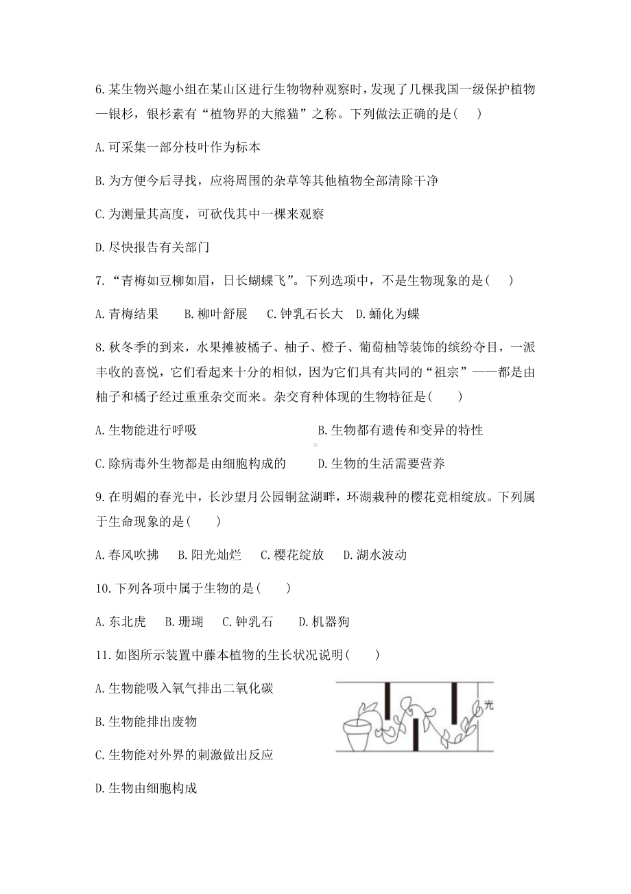 2024新人教版七年级上册《生物》第一章认识生物单元检测试卷.docx_第2页