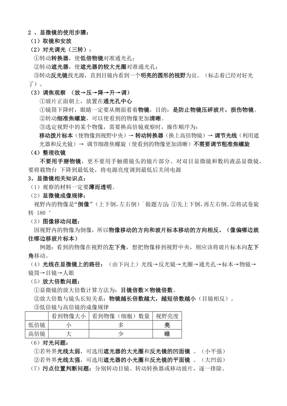 2024新人教版七年级上册《生物》复习知识点汇总单.docx_第2页