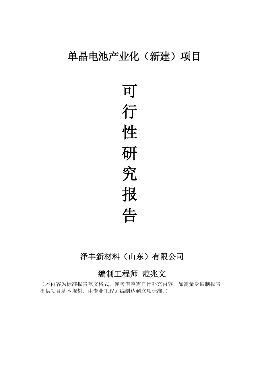 单晶电池产业化建议书可行性研究报告备案可修改案例模板.doc_第1页