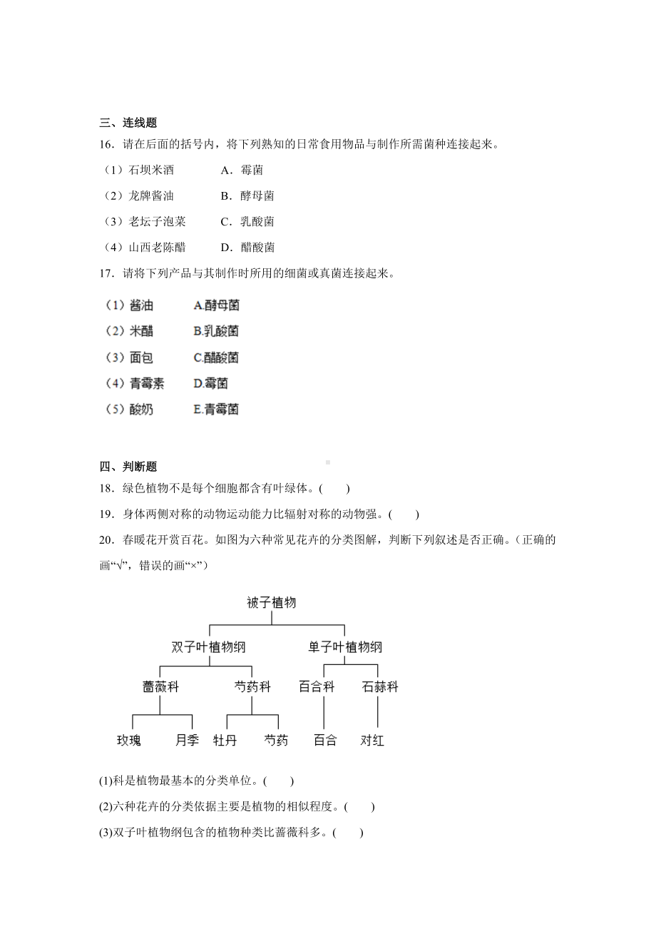 2024新人教版七年级上册《生物》第一单元生物和细胞测试题.docx_第3页