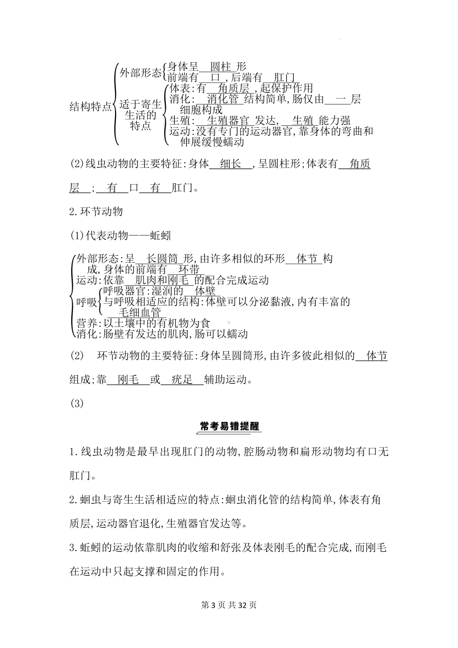 人教版八年级上册生物期末复习全册背记知识点提纲.docx_第3页