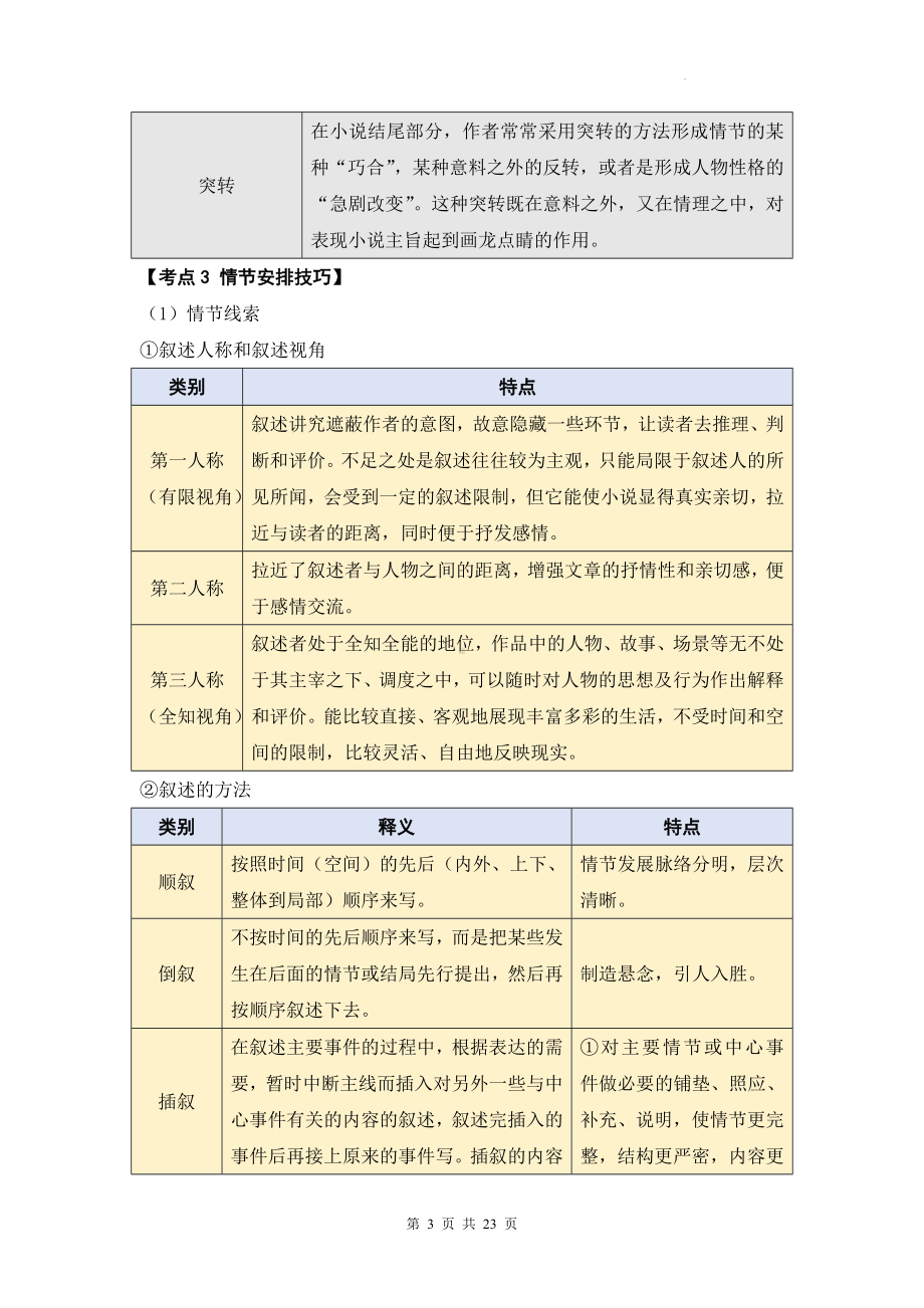 2025届中考语文一轮复习：小说阅读之分析情节及作用 考点知识 学案（含练习题及答案）.docx_第3页