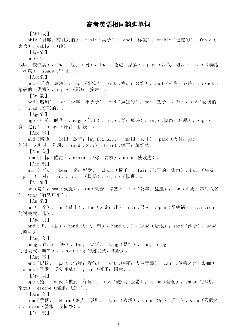 高中英语2025届高考相同韵脚单词系列1018.doc_第1页