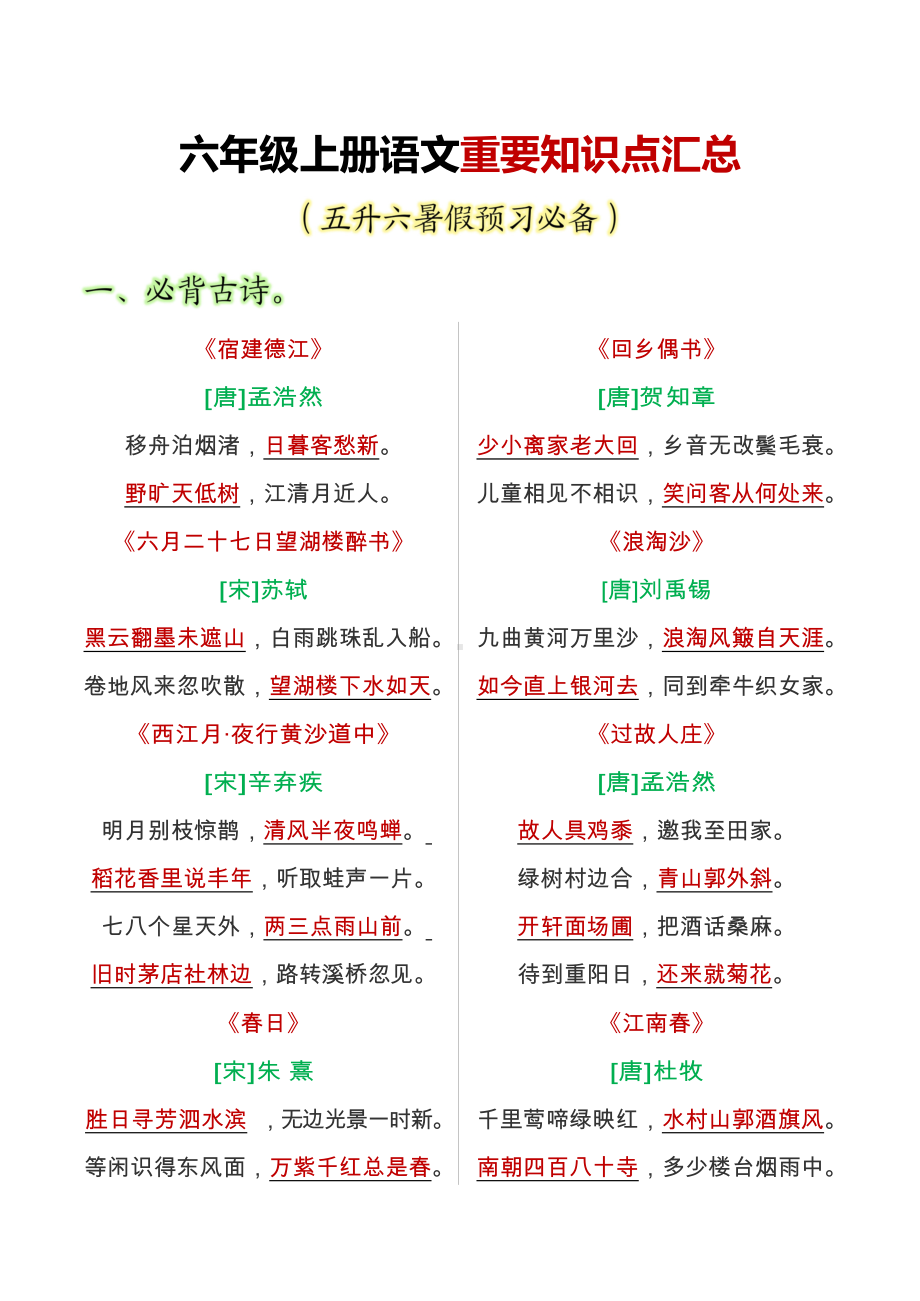 六上语文全册重点知识汇总.docx_第1页