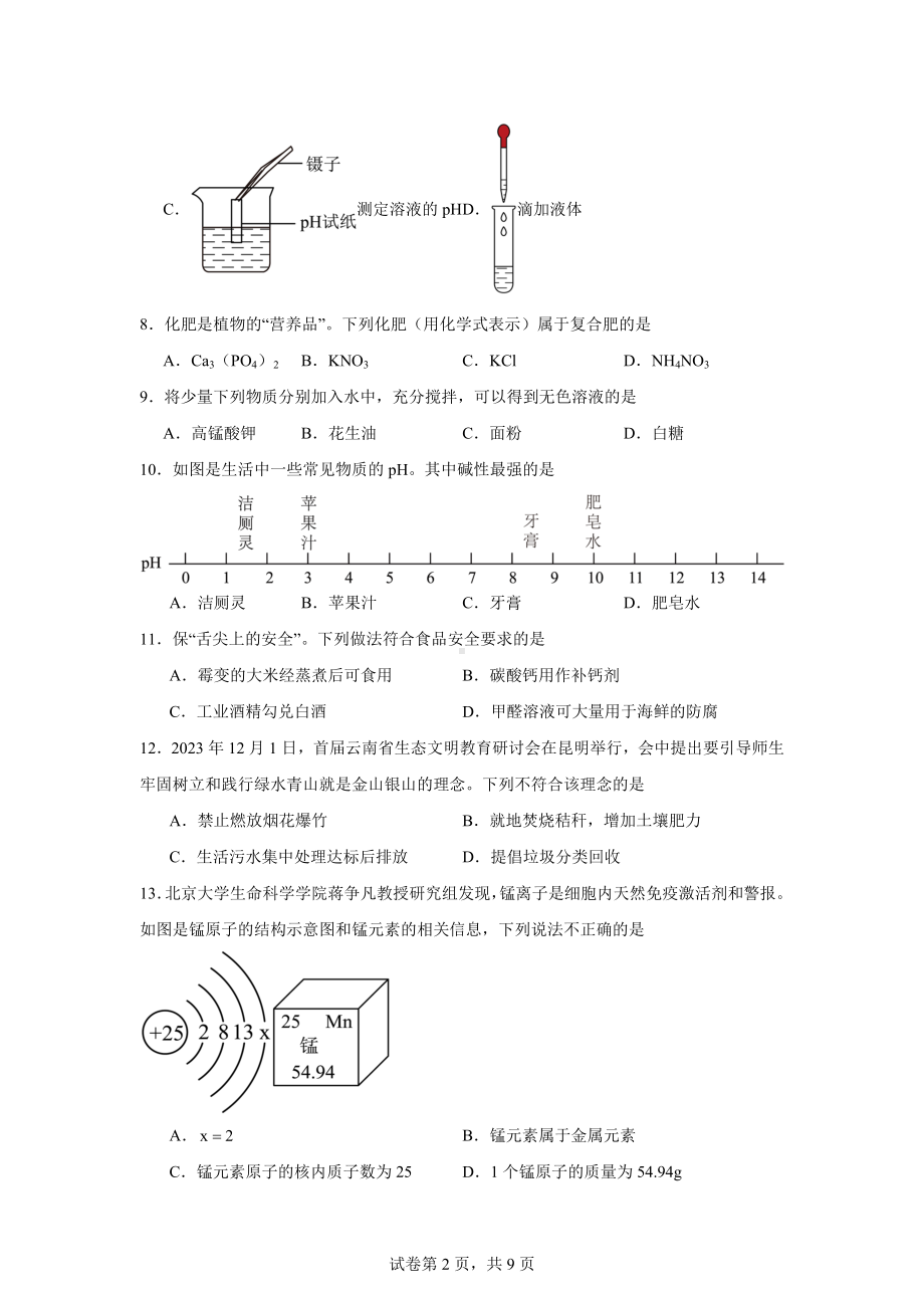 2024年云南省昆明市北清实验学校中考冲刺模拟考试化学试卷(2).docx_第2页