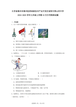 江苏省泰州市泰州医药高新技术产业开发区省附中周山河中学2024-2025学年九年级上学期10月月考物.docx