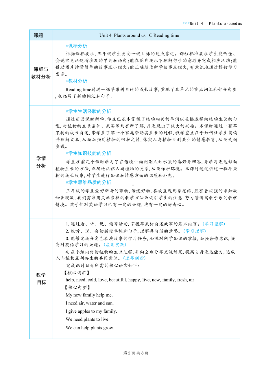 PEP三上英语Unit 4Plants around us Part C Reading time教学设计.docx_第2页